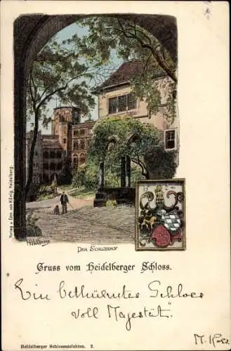 Künstler Ak Heidelberg am Neckar, Schlosshof, Wappen