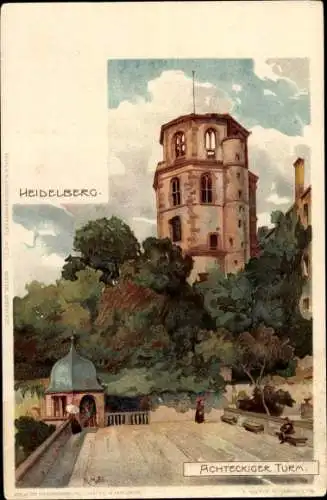Künstler Litho Mutter, K., Heidelberg am Neckar, Achteckiger Turm