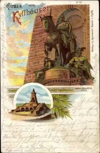 Litho Steinthaleben Kyffhäuserland in Thüringen, Kyffhäuser, Kaiser Wilhelm Denkmal