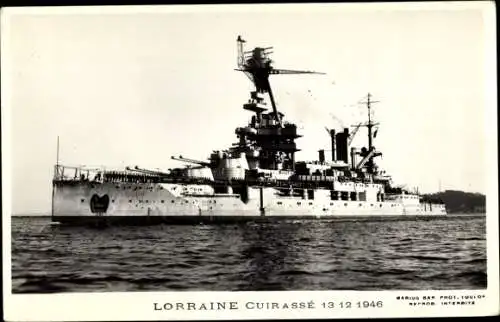 Ak Französisches Kriegsschiff, Lorraine, Cuirasse, 1946