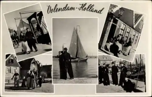 Ak Volendam Nordholland Niederlande, Volendamer Tracht, Segelboot