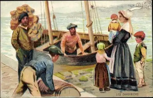 Ak Sardinenfischer, Frau und Kinder in bretonischen Trachten, Reklame,Chicoree A la Belle Jardiniere