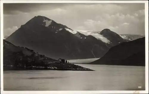 Ak Svartisen Norge Norwegen, Schwarzeis, Hütten am Ufer