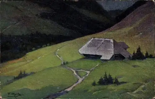 Künstler Ak Reiss, Fritz, Schwarzwald, Landschaft, Bauernhaus