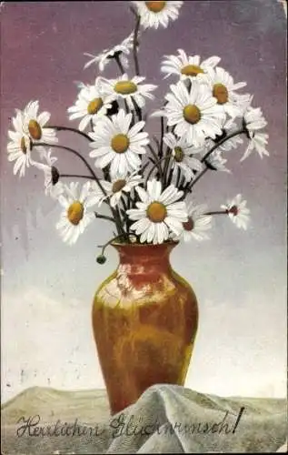 Ak Nenke und Ostermaier, Margeriten in einer Blumenvase, Photochromie