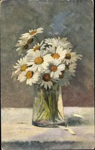 Künstler Ak Lengnick, Margeriten in einer Vase