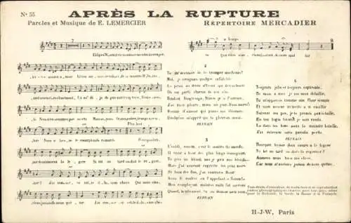 Lied Ak After the Rupture, Mercadier Repertoire, Musik von E. Lemmercier