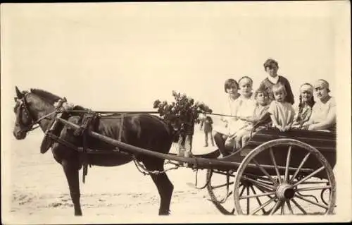 Foto Ak Frauen und Kinder in der Kutsche, Pferd