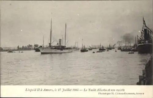 Ak Anvers Antwerpen Flandern, Leopold II a Anvers, 27. Juli 1905, Yacht Alberta, Eskorte