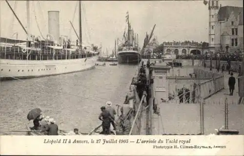 Ak Anvers Antwerpen Flandern, Leopold II a Anvers, 27. Juli 1905, Royale Jacht im Hafen