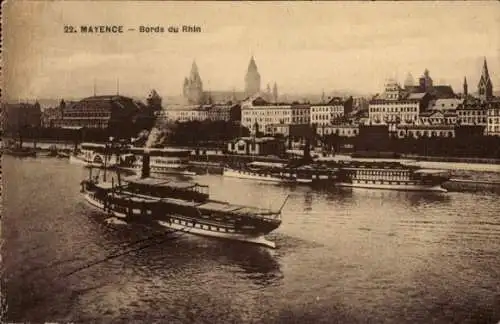 Ak Mainz am Rhein, Promenade, Schiffe