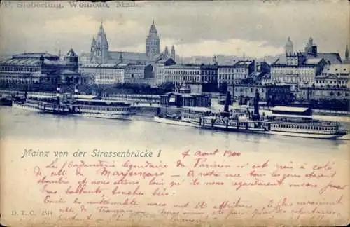 Ak Mainz am Rhein, Gesamtansicht, Dampfer