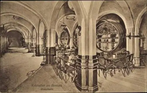 Ak Hansestadt Bremen, Ratskeller, Haupthalle, Innenansicht