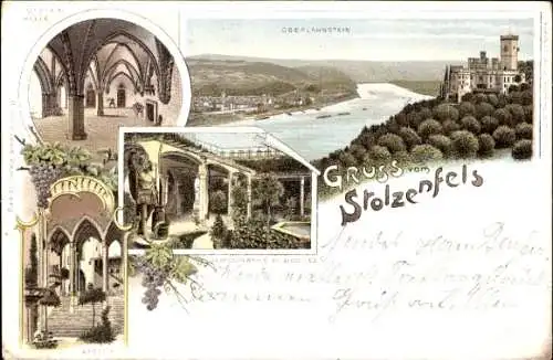 Litho Stolzenfels Koblenz am Rhein, Oberlahnstein, Burg, Halle