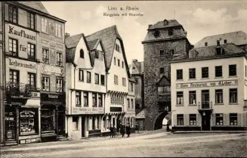 Ak Linz am Rhein, Burgplatz, Rheintor, Kaufhaus, Burg Restaurant