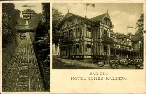 Ak Bad Ems an der Lahn, Malbergbahn, Hotel Hohen Malberg