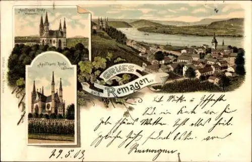 Litho Remagen im Kreis Ahrweiler, Apollinariskirche, Panorama