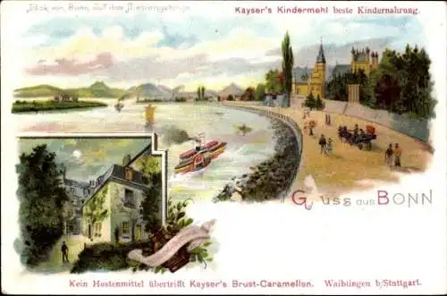 Litho Bonn, Beethovens Geburtshaus, Siebengebirge, Rhein, Kaysers Kindermehl