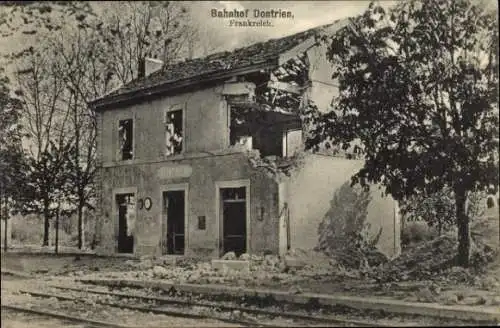 Ak Dontrien Marne, Zerstörter Bahnhof, I. WK