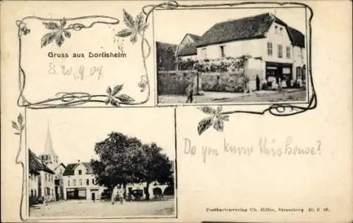Ak Dorlisheim Elsass Bas Rhin, Kirche, Platz, Gasthaus