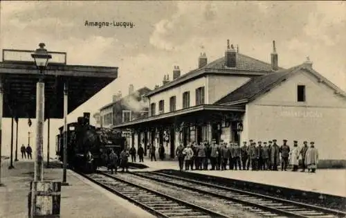 Ak Amagne Lucquy Ardennes, Bahnhof, Eisenbahn