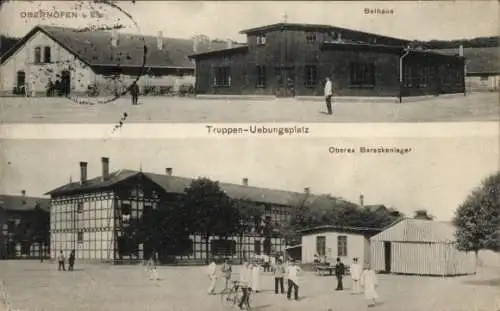Ak Oberhoffen sur Moder Oberhofen Elsass Bas Rhin, Truppenübungsplatz, Bethaus, Barackenlager