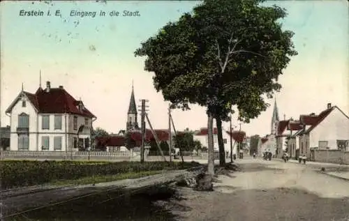 Ak Erstein Elsass Bas Rhin, Stadteingang, Straßenpartie