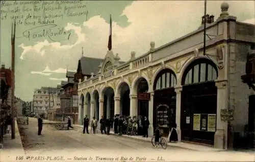 Ak Le Touquet Paris Plage Pas de Calais, Straßenbahnhaltestelle, Rue de Paris