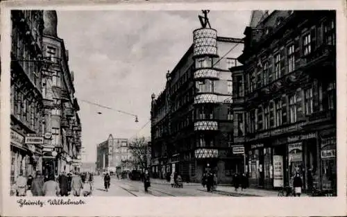 Ak Gliwice Gleiwitz Oberschlesien, Wilhelmstraße, Geschäfte