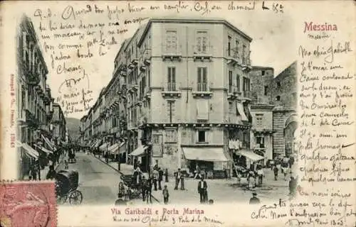 Ak Messina Sizilien, Via Garibaldi e Porta Marina