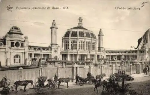 Ak Gent Gent Ostflandern, Weltausstellung 1913, Haupteingang, Kutsche
