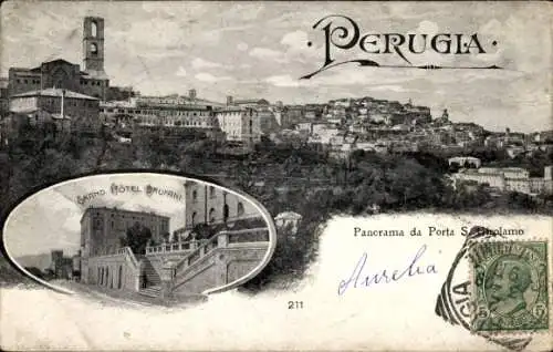 Ak Perugia Umbria, Panorama da Porta San Girolamo, Grand Hotel Bruyani