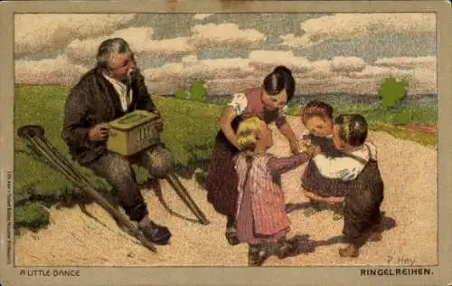 Künstler Litho Hey, Paul, Leierkastenspieler, Tanzende Kinder