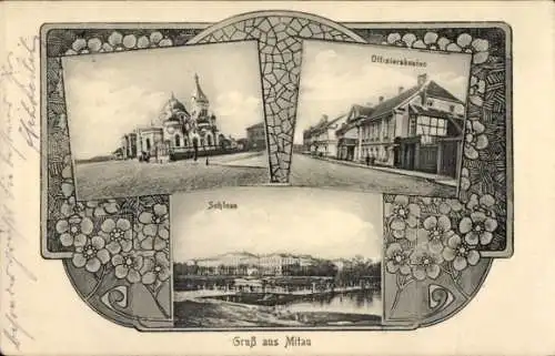 Ak Jelgava Mitau Lettland, Offizierkasino, Schloss, Kirche