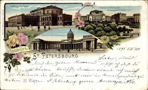 Litho Sankt Petersburg Russland, Kasaner Kathedrale, Mariinski-Theater, Denkmal