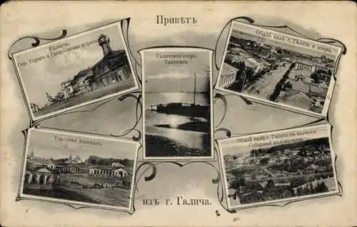 Ak Galitsch Russland, Kirche, See, Markt, Gesamtansicht