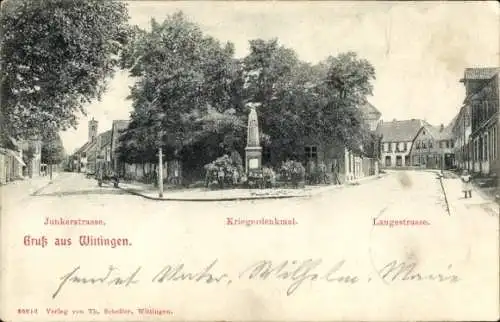 Ak Wittingen in Niedersachsen, Kriegerdenkmmal, Langestraße, Junkerstraße