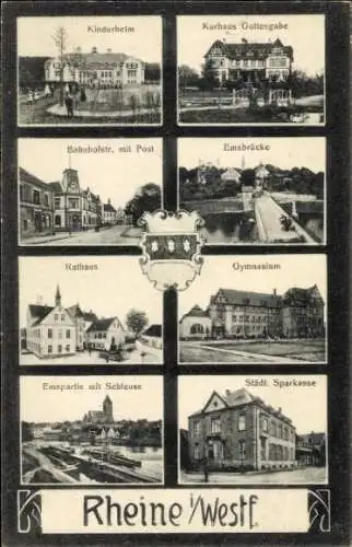 Ak Rheine in Nordrhein Westfalen, Kurhaus Gottesgabe, Kinderheim, Schleuse, Wappen