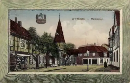 Passepartout Ak Wittingen in Niedersachsen, Marktplatz, Wappen