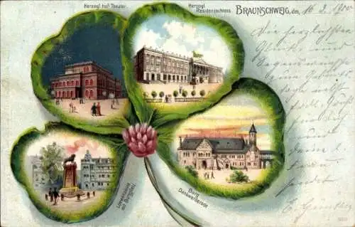 Kleeblatt Litho Braunschweig in Niedersachsen, Burg Dankwarderode, Residenzschloss, Hoftheater