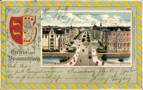 Litho Braunschweig in Niedersachsen, Kaiser Wilhelm Straße, Wappen
