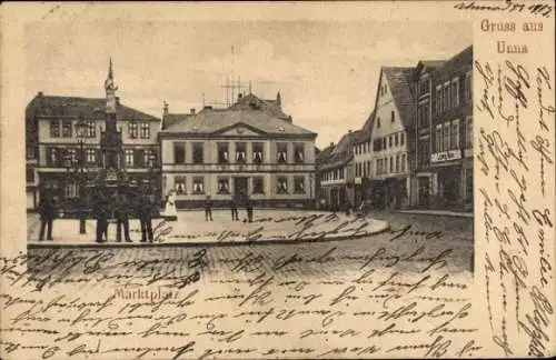 Ak Unna in Westfalen, Marktplatz, Kriegerdenkmal