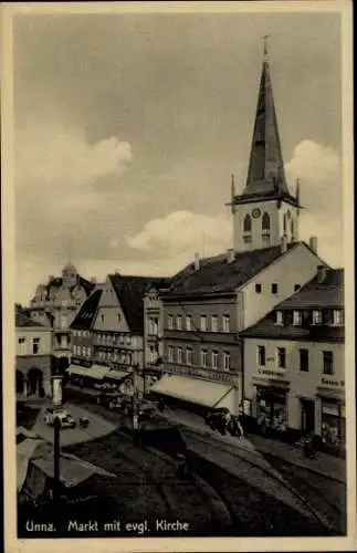 Ak Unna in Westfalen, Marktplatz, evangelische Kirche