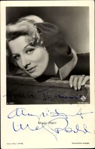 Ak Schauspielerin Mady Rahl, Portrait, Ufa Film, Autogramm