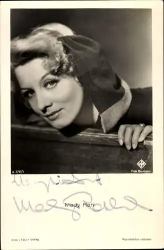 Ak Schauspielerin Mady Rahl, Portrait, Ufa Film, Autogramm