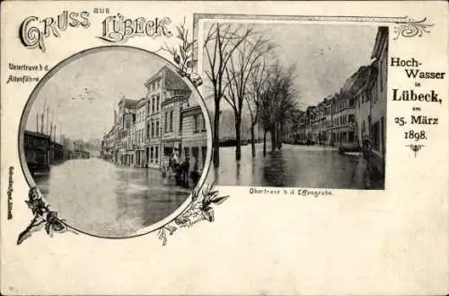 Ak Lübeck in Schleswig Holstein, Hochwasser 1898, Unterstraße, Oberstraße