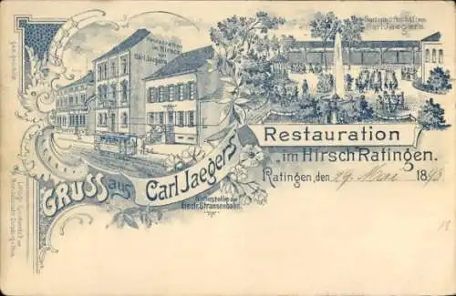 Litho Ratingen Nordrhein Westfalen, Restaurant Im Hirsch