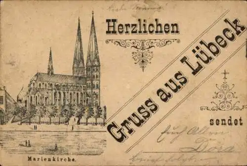 Vorläufer Litho Lübeck in Schleswig Holstein, Marienkirche, 1888