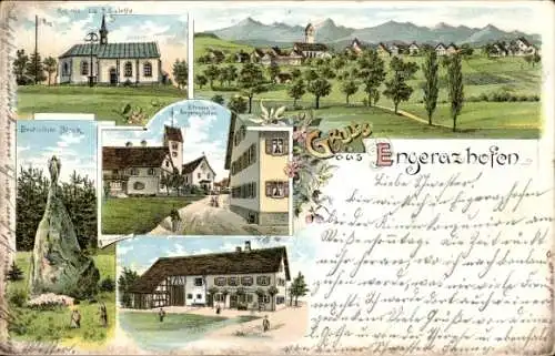 Litho Engerazhofen Leutkirch im Allgäu Württemberg, Kapelle La Salette, Ortsansichten