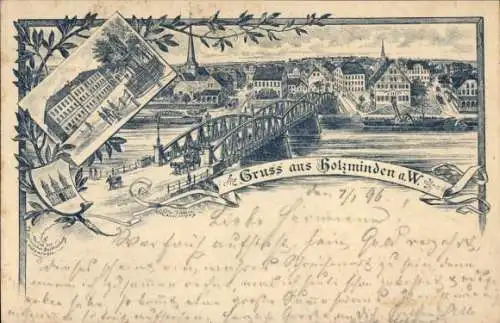 Litho Holzminden in Niedersachsen, Ortschaft, Brücke